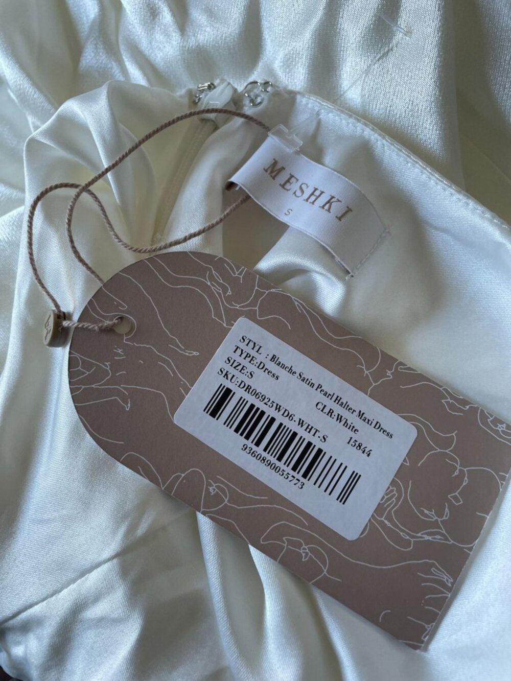 NEW Meshki Blanche Satin Pearl Halter Maxi Dress SZ S Bridal Formal Elegant - Picture 10 of 14